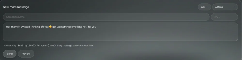 Mass message editor in Leeward